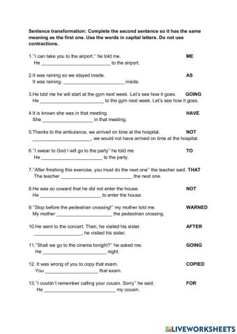 Sentence transformation B2