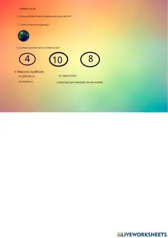 Cuestionario del Sistema solar para PRIMERO