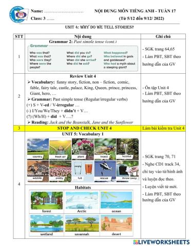Nội dung học tập Tuần 17 MÔN TA