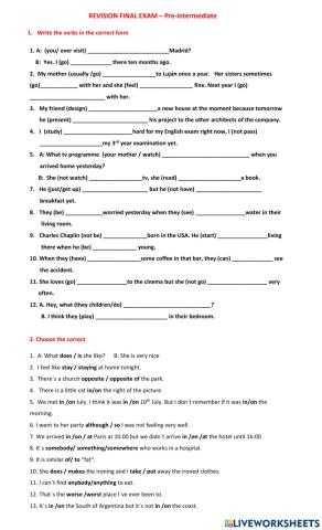 English File - Pre-intermediate - unit 1 to 4