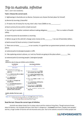 Trip to Australia. Infinitive