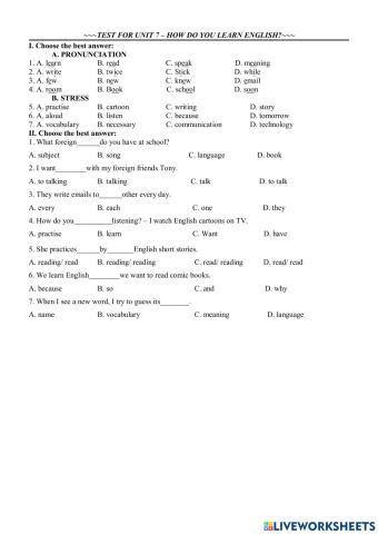 TA5. test for unit 7