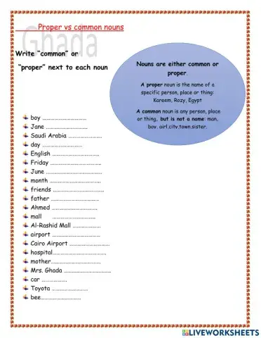 Common nouns VS proper nouns