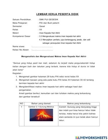 Lkpd rpp 1: IMAN KEPADA HARI AKHIR (KIAMAT)