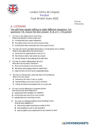 Final Exam - Pre-first