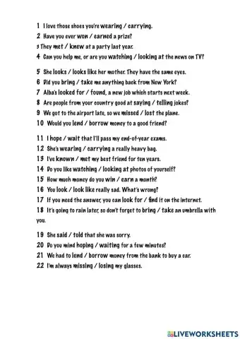 Confusing verbs- WRITE DOWN THE CORRECT OPTION