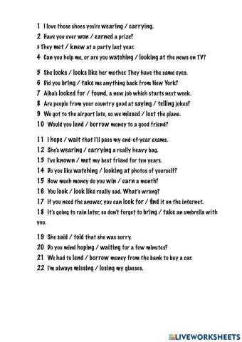 Confusing verbs- WRITE DOWN THE CORRECT OPTION