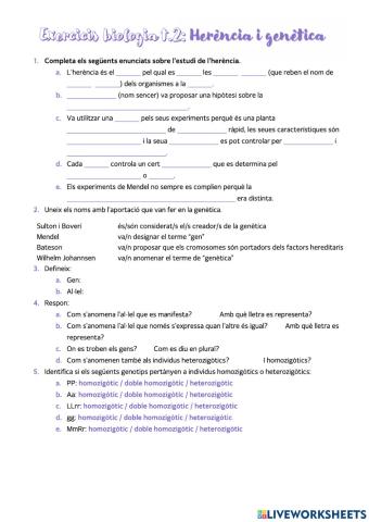Herència i genètica: exercicis teòrics i pràctics