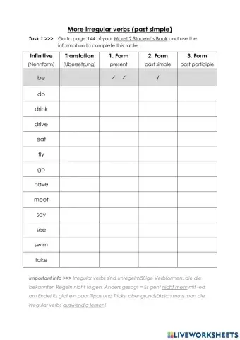 Irregular Verbs 2nd Exam