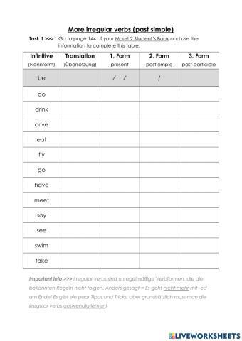 Irregular Verbs 2nd Exam