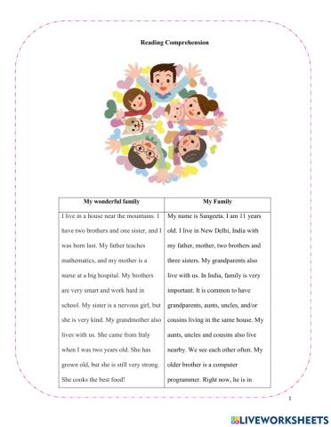 Reading Comprehension-Family Members
