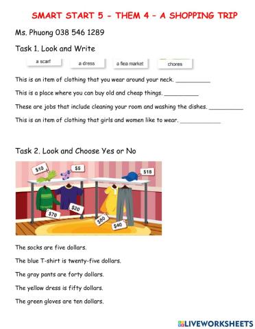 Smart start 5 - theme 3 - a shopping trip - TEST