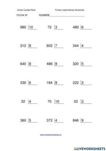 Divisiones de 1 y 2 cifras