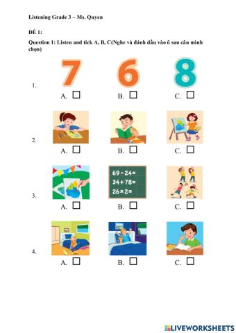 Listen and tick grade 3 review semester 1