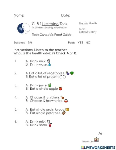 CLB1 Listening Canada's Food Guide