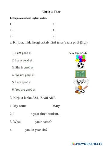 Unit 3 Test I love English 1