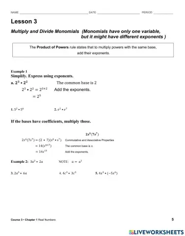 Multiplying and Dividing Monomials