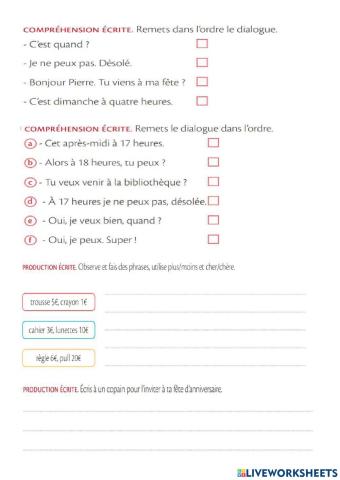 Compréhension et production écrite