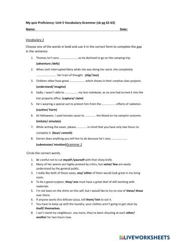 Unit 5 Vocabulary Grammar