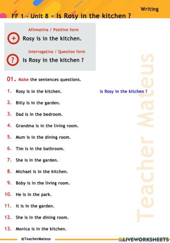 FF 1 - Unit 08 - Is Rosy in the kitchen ? - Writing
