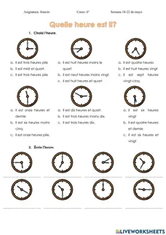 Horas en Francés 6º primaria