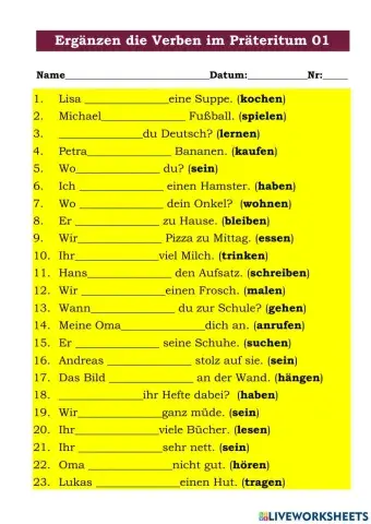 Ergänzen Sie die Verben im Präteritum 01