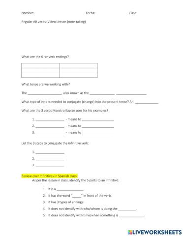 Regular AR verb lesson + practice