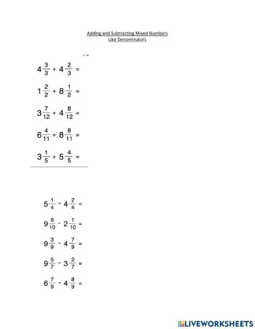 Adding and Subtracting Mixed Numbers