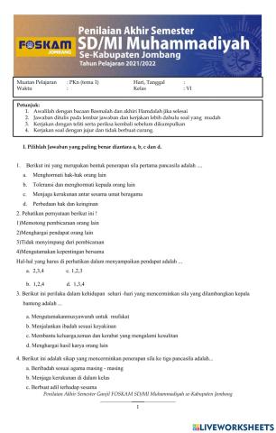 PAS Tema 1 muatan pelajaran PKn