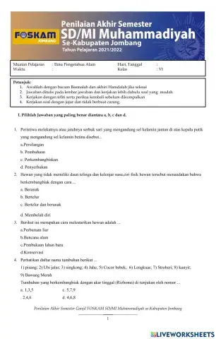 PAS Tema 1 muatan pelajaran IPA