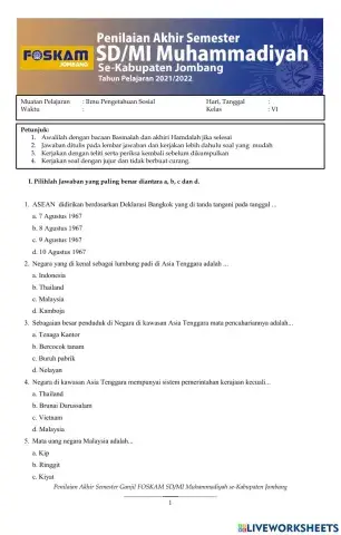 PAS Tema 1 muatan pelajaran IPS