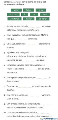 B1 Completa con la forma correcta del futuro