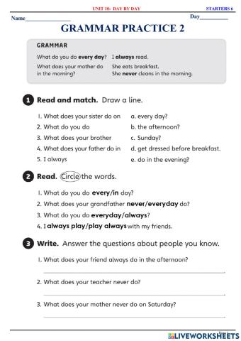 Starters 6 - U10 - Grammar Practice 2