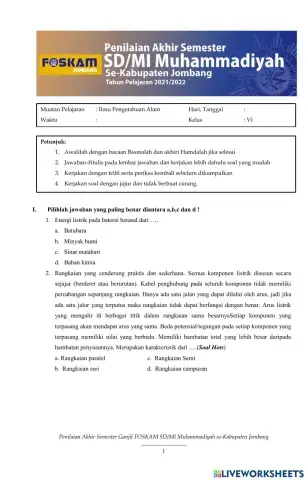 PAS Tema 3 muatan pelajaran IPA