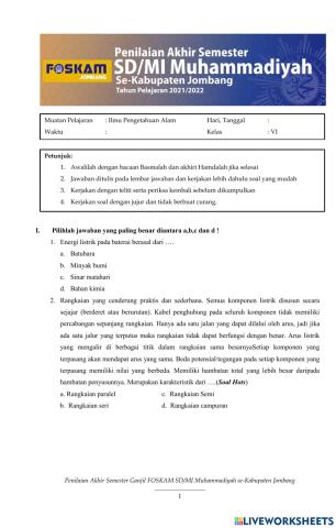 PAS Tema 3 muatan pelajaran IPA