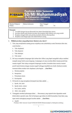 PAS Tema 4 muatan pelajaran BI
