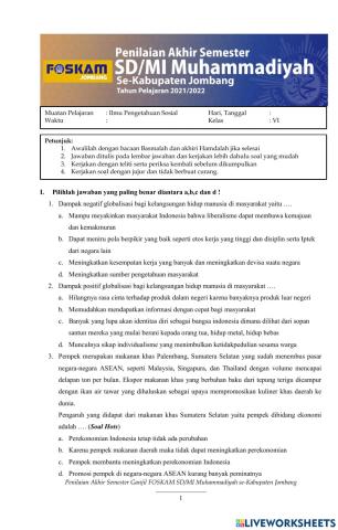 PAS Tema 4 muatan pelajaran IPS