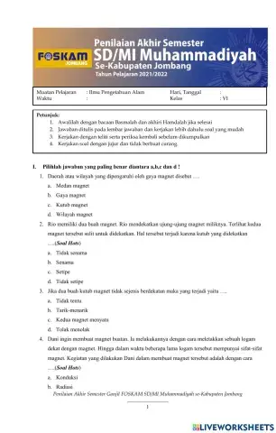 PAS Tema 5 muatan pelajaran IPA