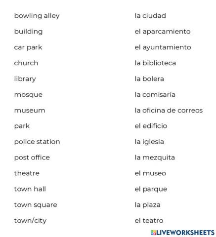 Vocabulario de la CIUDAD