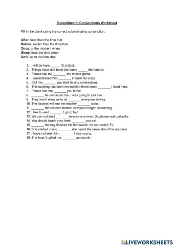 Subordinating Conjunctions Part 1
