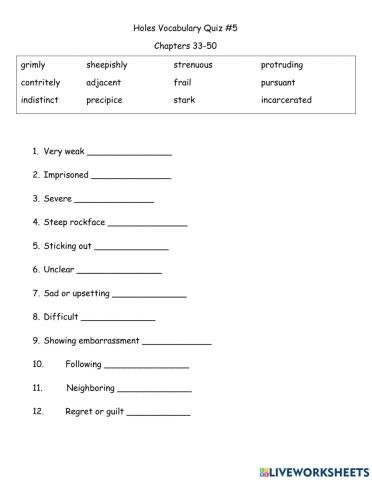 Holes Vocabulary -5