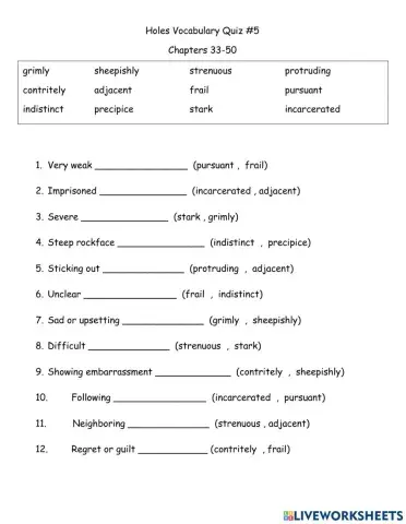 Holes Vocabulary Quiz -5 AD
