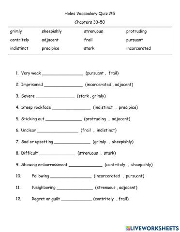 Holes Vocabulary Quiz -5 AD