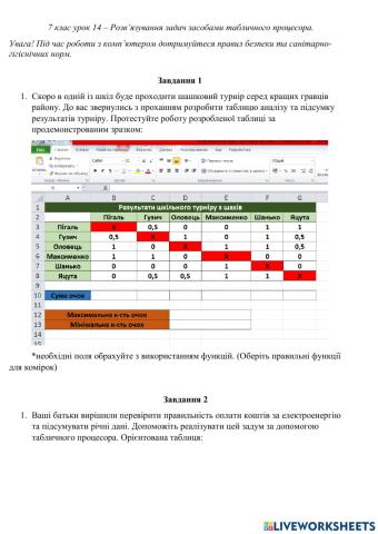 Розв'зання задач за допомогою табличного процесора