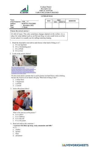 Descriptive text Evaluation test