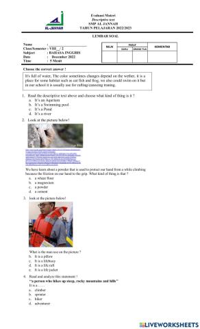 Descriptive text Evaluation test