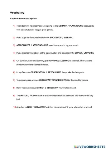 Vocabulary Revision- Sentences