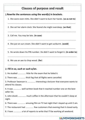 Clause of Result and Purpose