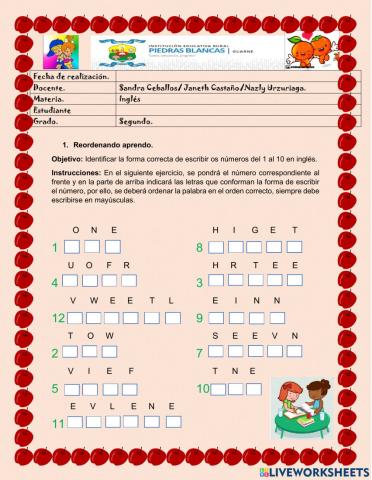 Ficha interactiva- los números en inglés.