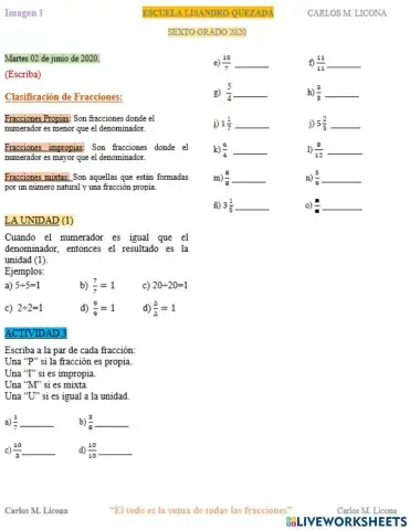 Clasificación de Fracciones